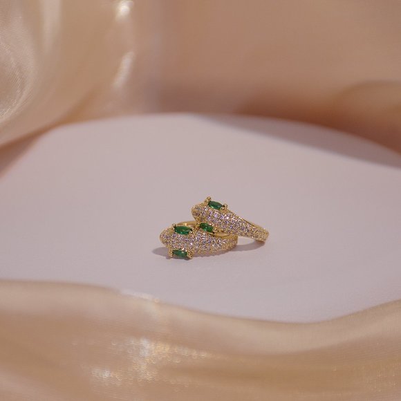 NEW 14K Gold Plated Emerald Snake Hoop Earrings - Picture 3 of 10